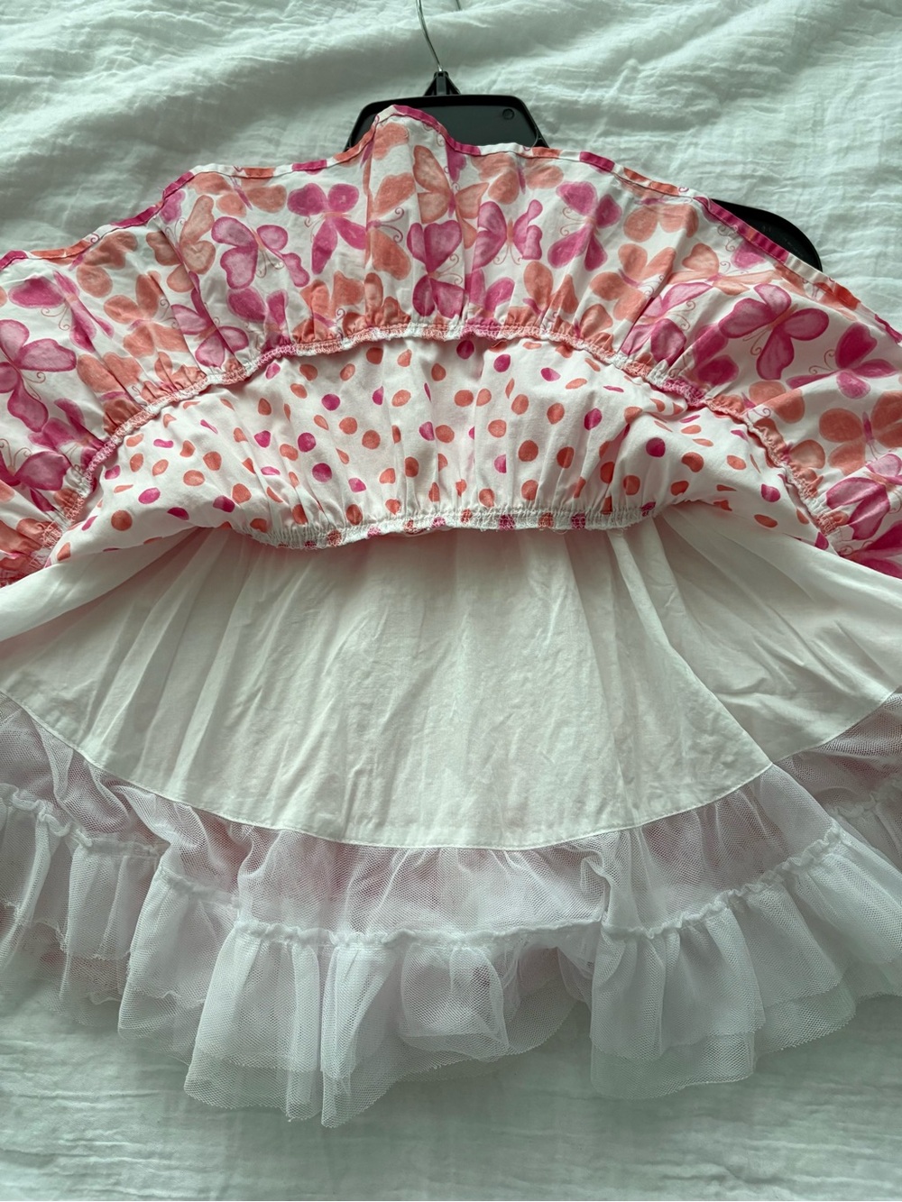 KIDS Little Me 24M Butterfly Polka Dot Tiered Pink Orange Cotton Dress Tulle Hem - Picture 6 of 8